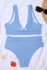 Women's V-Neck Wide Strap High-Waisted Solid Bikini