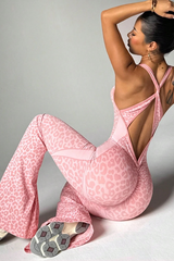 Women's Seamless Leopard Print Crisscross Back Jumpsuit