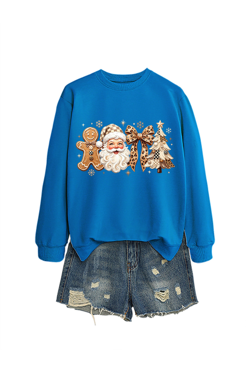 Women's Fall Christmas Santa Bow Printed Multicolor Pullover
