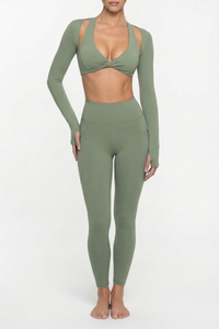 Women's Twist Front Long Sleeve T-shirt & Leggings 2-Piece Set