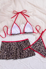 Women's Leopard Print Colorblock Halter 3 Piece Bikini Set