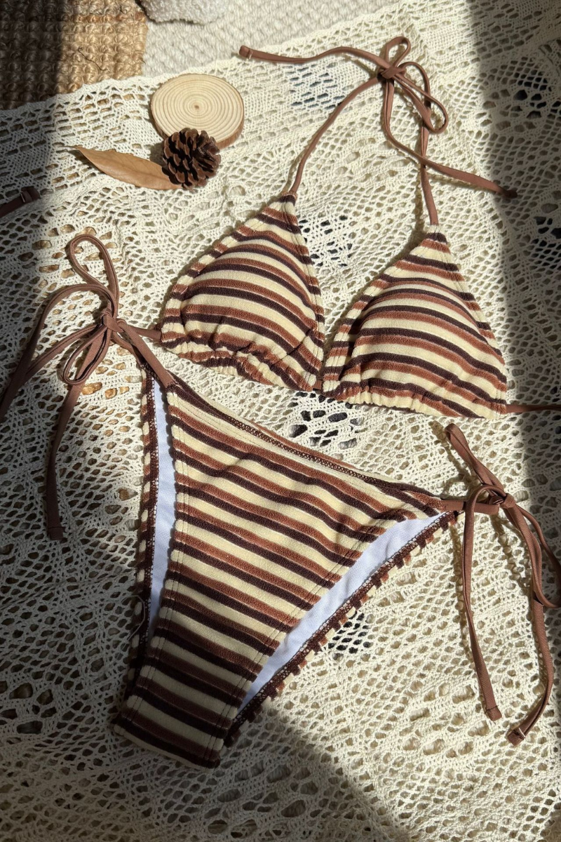 Women's Summer Colorful Striped Halter Neck Dopamine Bikini