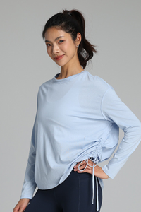 Women's Summer 100% Cotton Side Drawstring Long-Sleeved Top