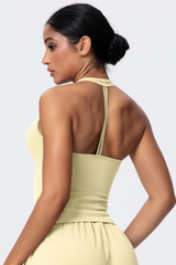 Women’s Brushed-Fabric V-Neck Halter Spaghetti-Strap Open-Back Sports Tank