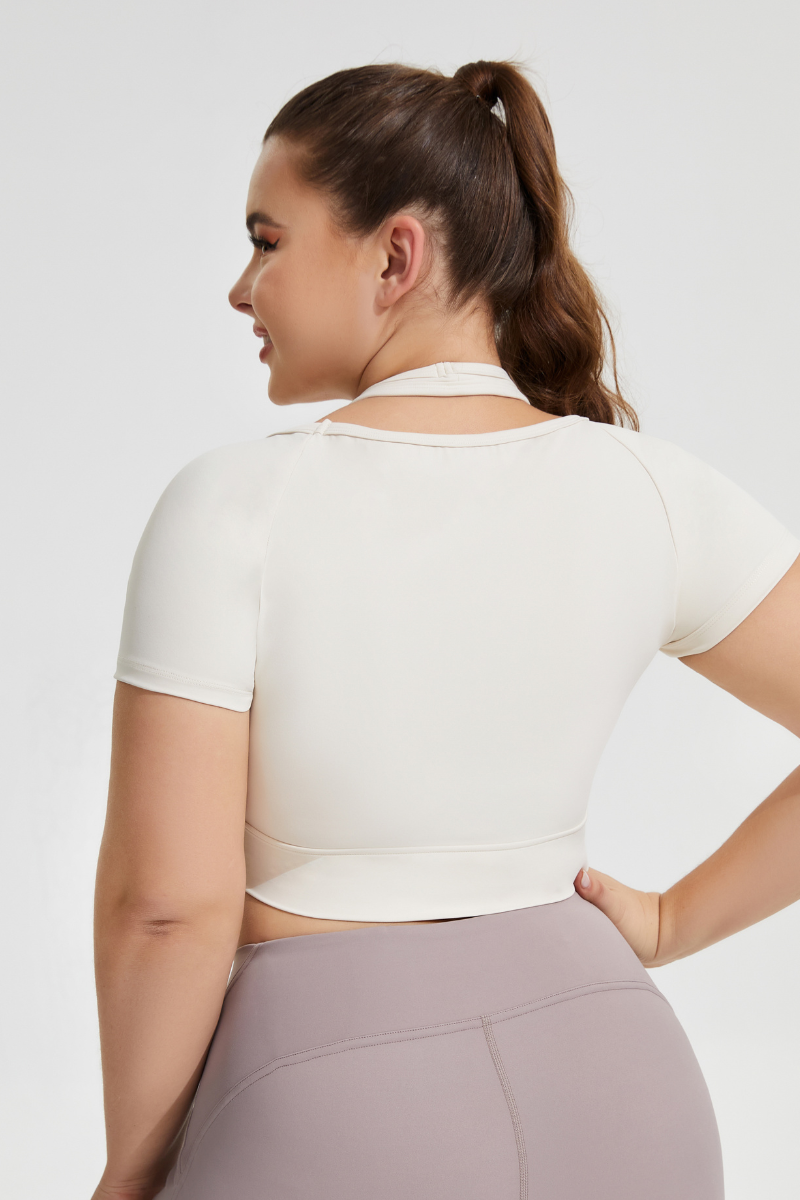 Plus Size Women's Removable Pad Athletic Yoga Short Sleeve Top