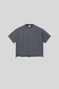 Unisex 350G heavyweight washed boxy-fit T-shirt with raw edges