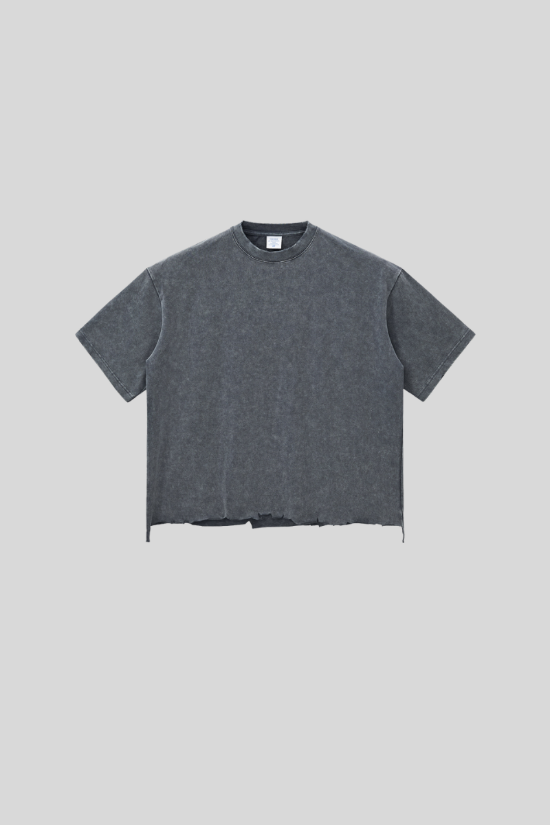 Unisex 350G heavyweight washed boxy-fit T-shirt with raw edges