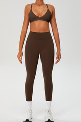 Women's Set:Cross Back Triangle Cup Bra & High-waist Leggings