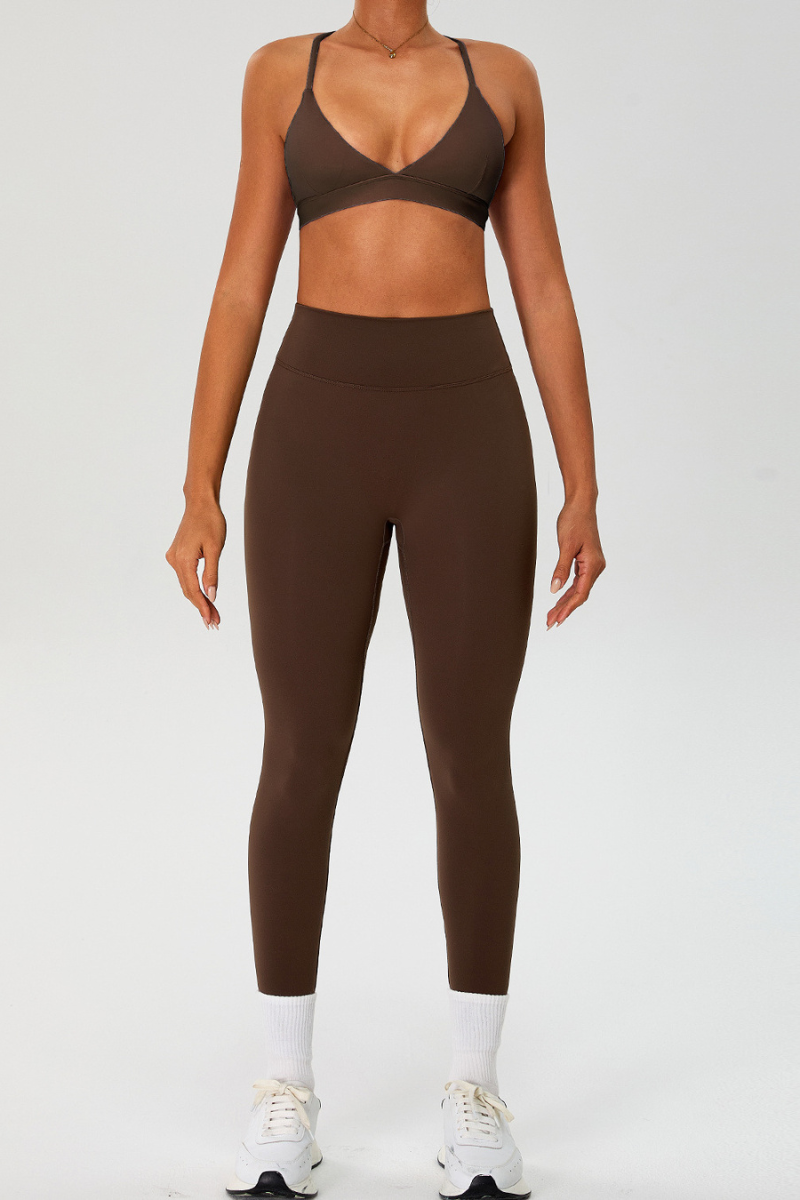 Women's Set:Cross Back Triangle Cup Bra & High-waist Leggings