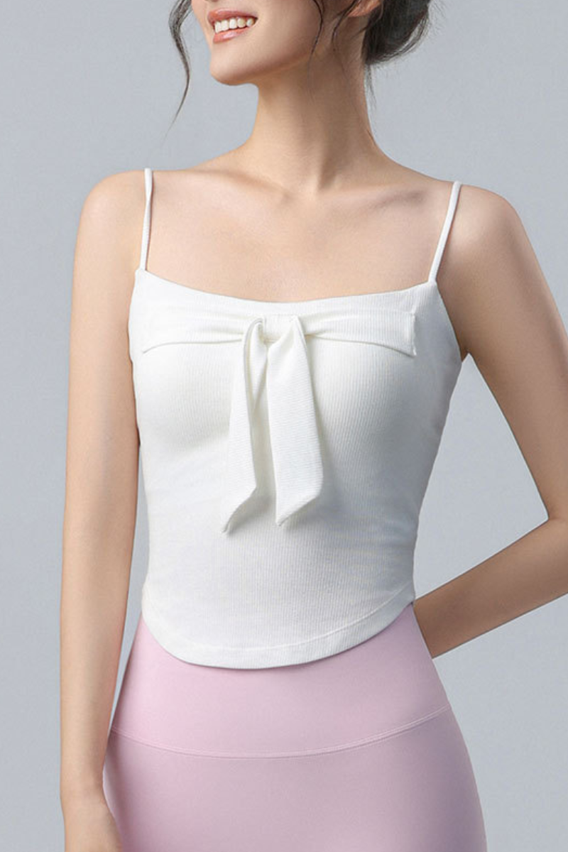 Women's Bow Decor Thin Strap Padded Yoga Cropped Cami
