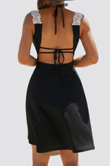 Women's Deep V Side Slit Backless Lace Bikini - 3pcs