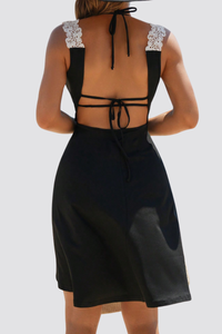 Women's Deep V Side Slit Backless Lace Bikini - 3pcs