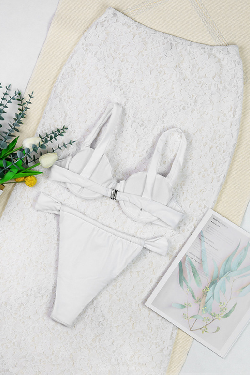 Women's Wide Strap Sheer Lace Cover-up Bikini Set - 3pcs