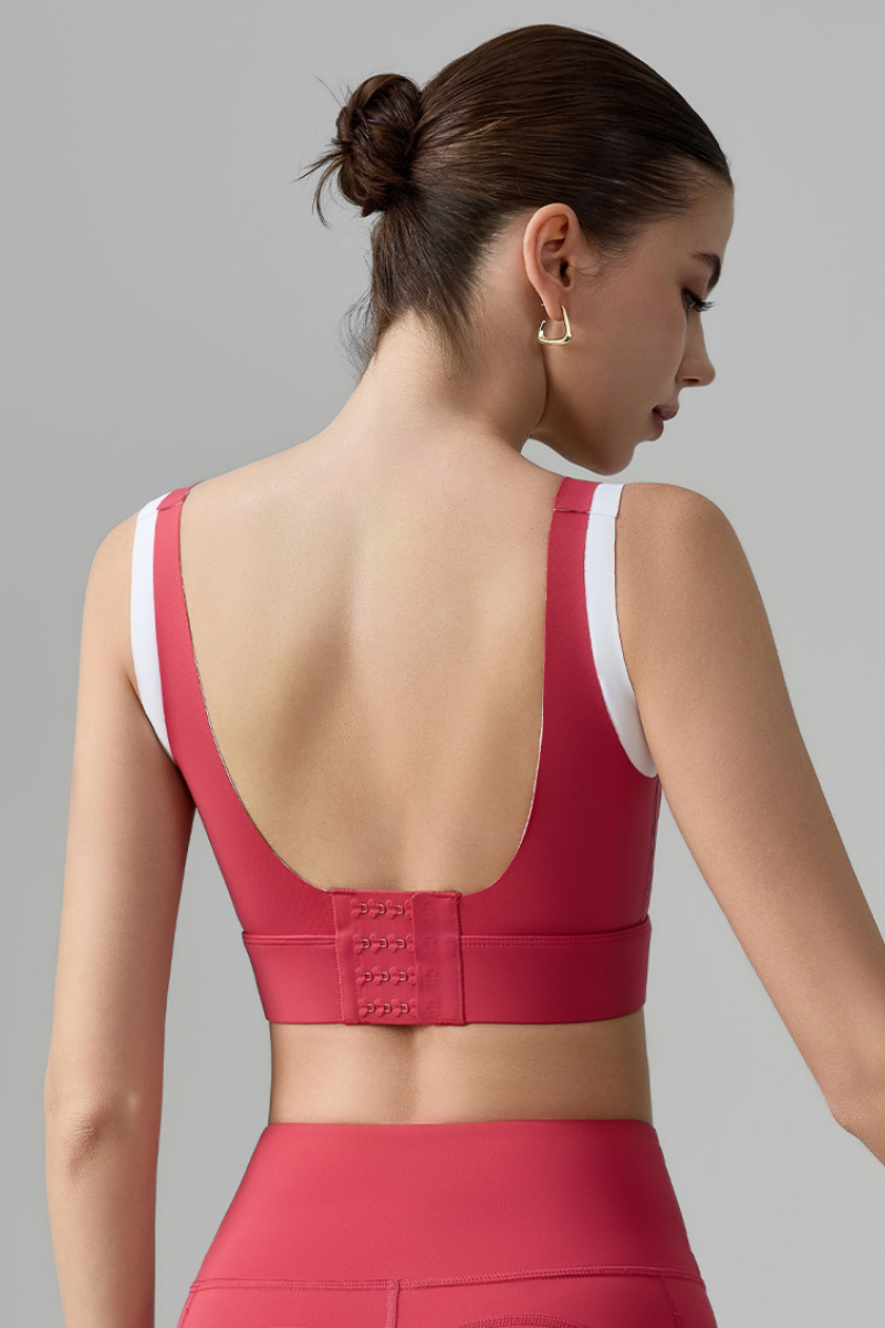 Women's Wide Strap Color-Block Faux Two-Piece Sports Bra