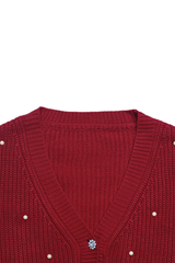 Pearled-decorated knitted cardigan