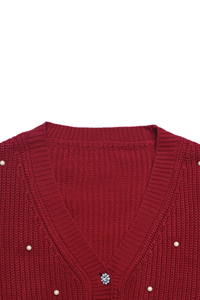 Pearled-decorated knitted cardigan