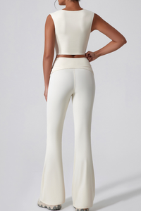 Women's V-Neck Tank Top & Twist Waist Flared Pants Yoga Set