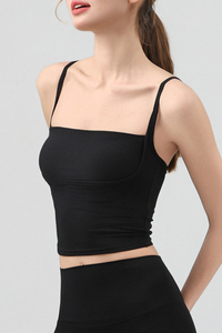 Women's Fake Two Piece Square Neck Cropped Sports Cami