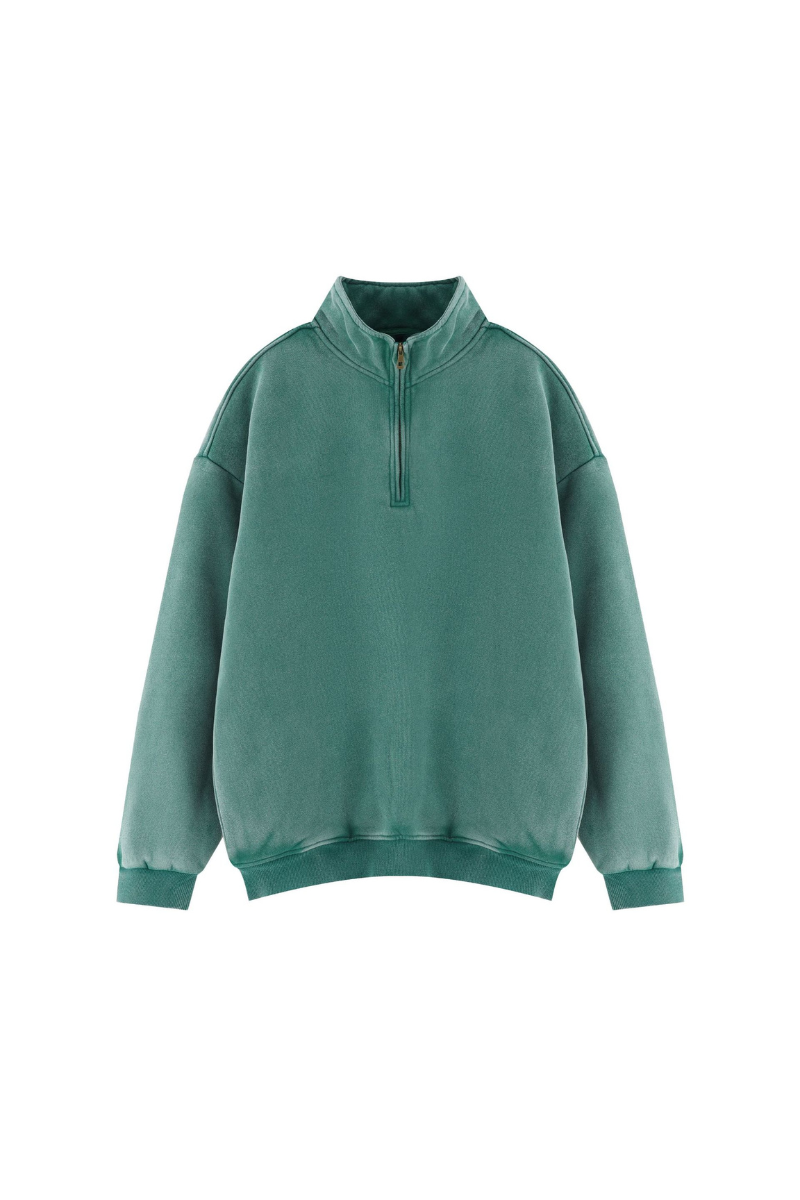 Unisex Fall Vintage Fleece Washed 1/4 Zip Mockneck Sweatshirt