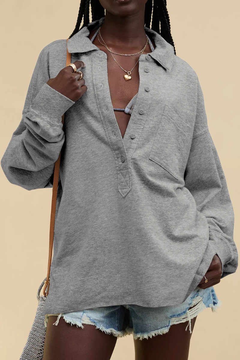 Semi-open collar long-sleeved shirt