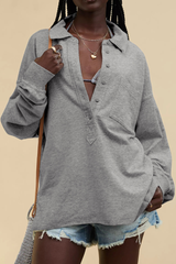 Semi-open collar long-sleeved shirt