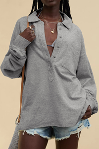 Semi-open collar long-sleeved shirt