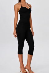 Women's Yoga Sets:Halter Twist Tank Top &Wide Leg Capri Pant