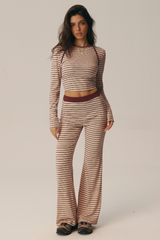 Women's Fall Striped Crew Neck Long Sleeve Top and Pants Set