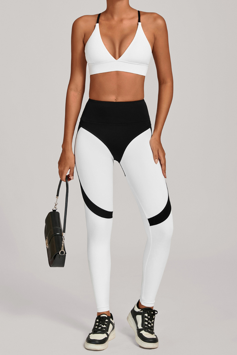 Women's Set:Triangle Cup Color Block Bra & High-Waist Legging