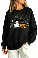 Women's Fall Halloween Witch Ghost Floral Horror Sweatshirt