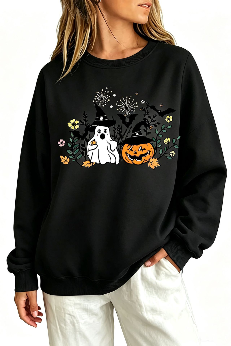 Women's Fall Halloween Witch Ghost Floral Horror Sweatshirt