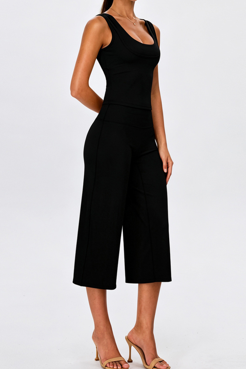 Women's Yoga Sets:Fake Two-Piece Tank Top & Wide Leg Capri Pants