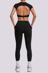 Women's Cut Out Cropped T-shirt And Leggings Yoga Sets