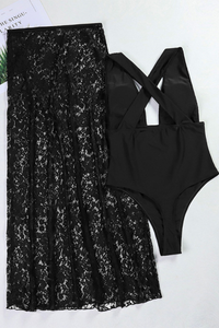 Women's Sexy Lace V Neck Backless One Piece Set - Solid