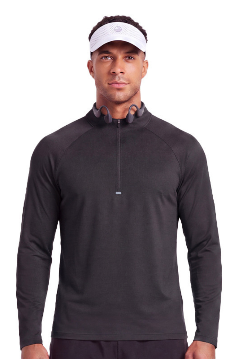 Men's Half Zip Stand Collar Athletic Long Sleeve T-shirt