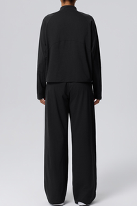 Women's Fall Half-Zip Mock Neck Top And Wide-Leg Casual Pant