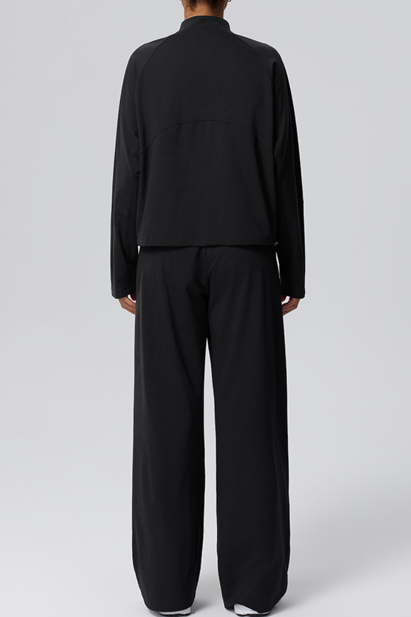 Women's Fall Half-Zip Mock Neck Top And Wide-Leg Casual Pant