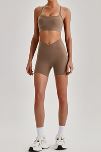 Women's Brushed Cutout Bra & V-Waist No Front Seam Shorts Set