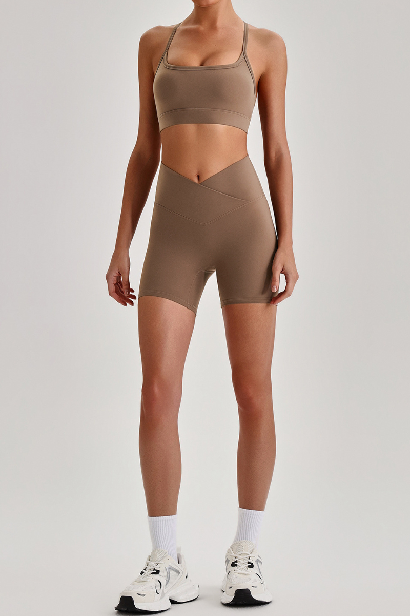 Women's Brushed Cutout Bra & V-Waist No Front Seam Shorts Set