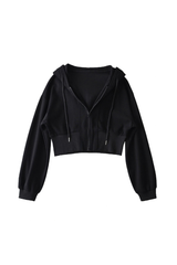 Women's Spliced Hooded Zip Up Cropped Cardigan Sweatshirt