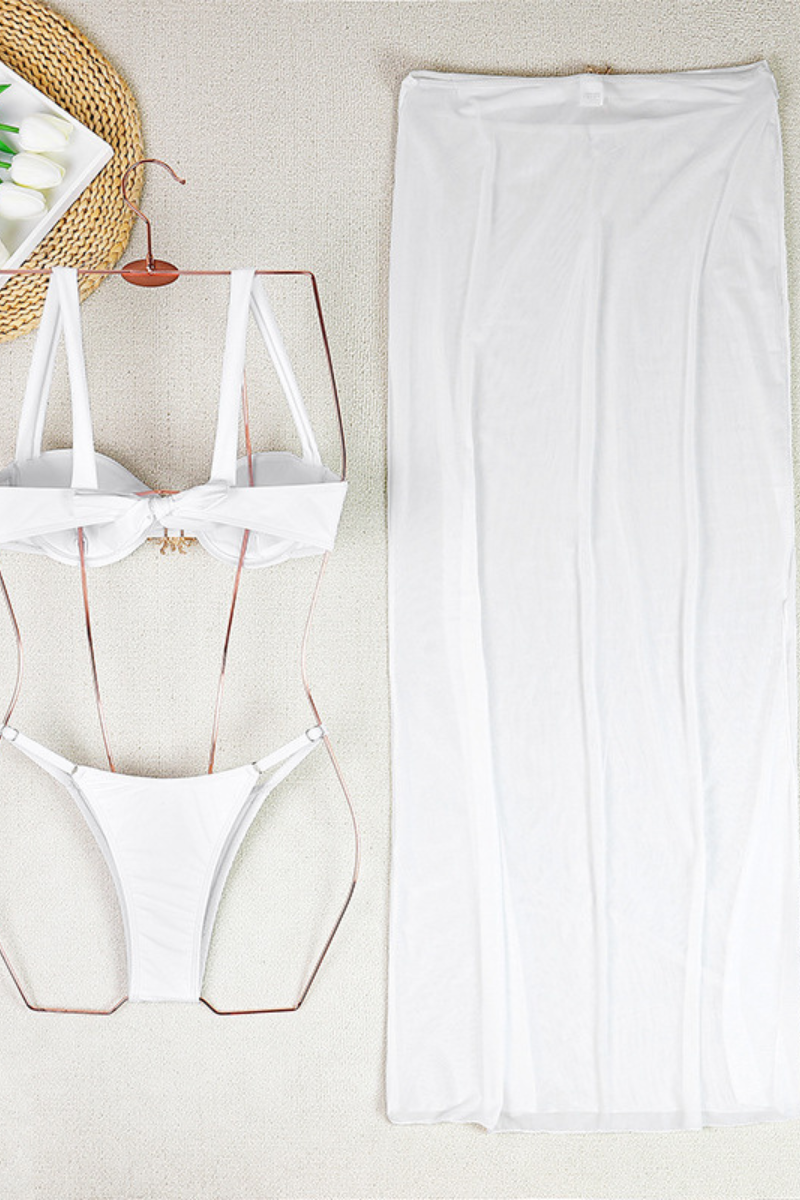 Women's Solid 3-Piece Bikini - Strappy Sexy Triangle Set