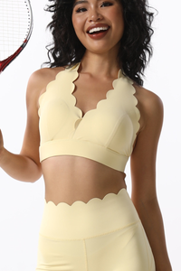 Women's Scalloped Halter V Neck Padded Workout Sports Bra