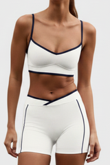 Women's Nude Color Sports Bra And Shorts Two Piece Set