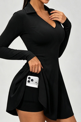 Women's Polo Collared V Neck Dress And Shorts Tennis Set