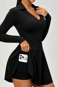 Women's Polo Collared V Neck Dress And Shorts Tennis Set