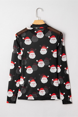 Women's Sheer Mesh Christmas Mock Neck Long Sleeve Top