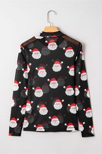 Women's Sheer Mesh Christmas Mock Neck Long Sleeve Top