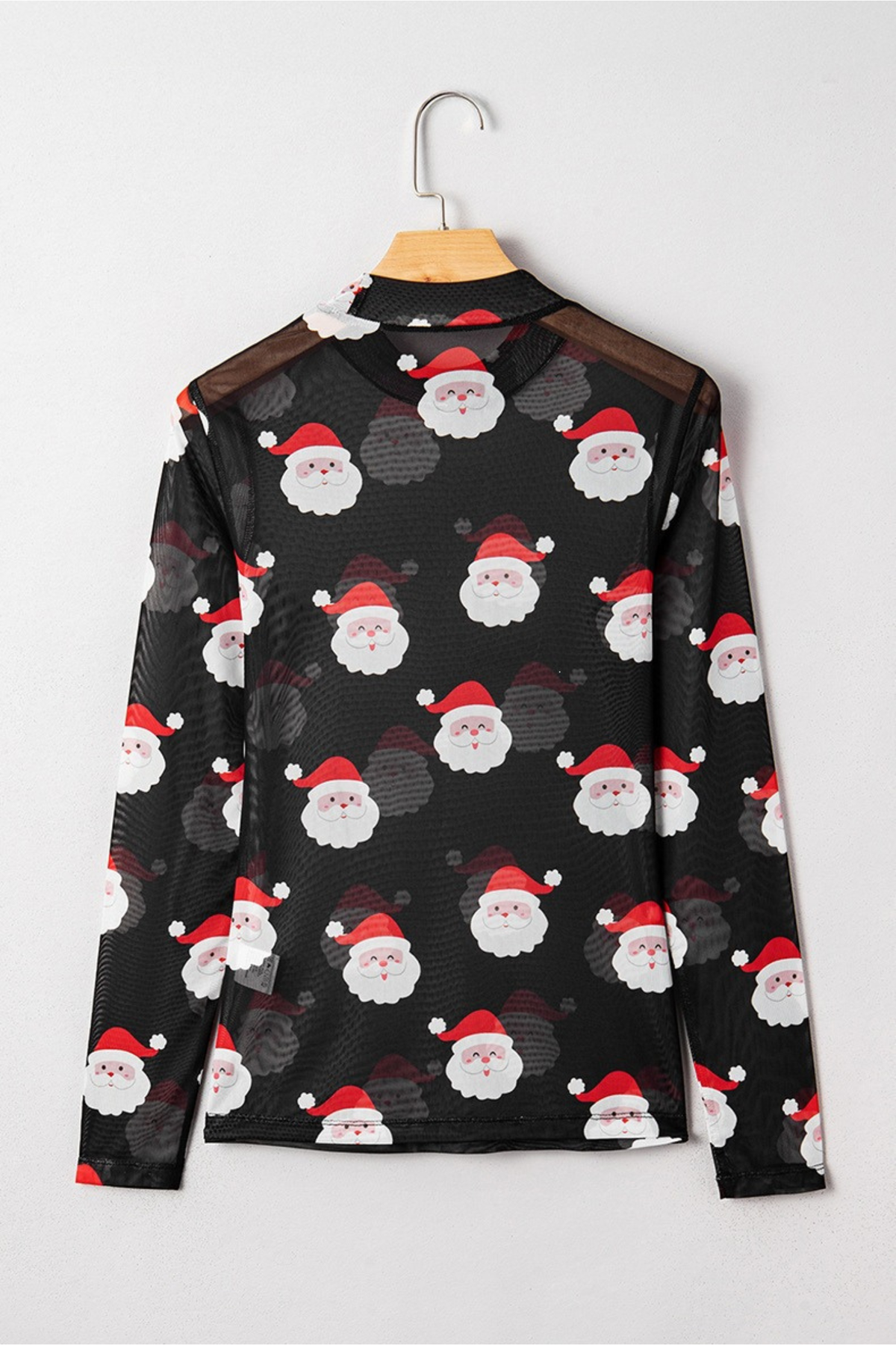 Women's Sheer Mesh Christmas Mock Neck Long Sleeve Top
