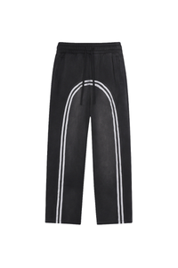 Unisex Fall Washed Fleece Contrast Loose Fit Sweatpants