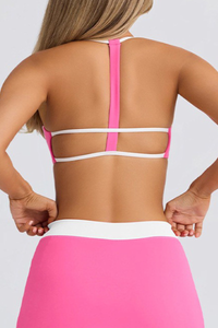 Contrast Halter T-Back Cutout Square Neck Sports Bra